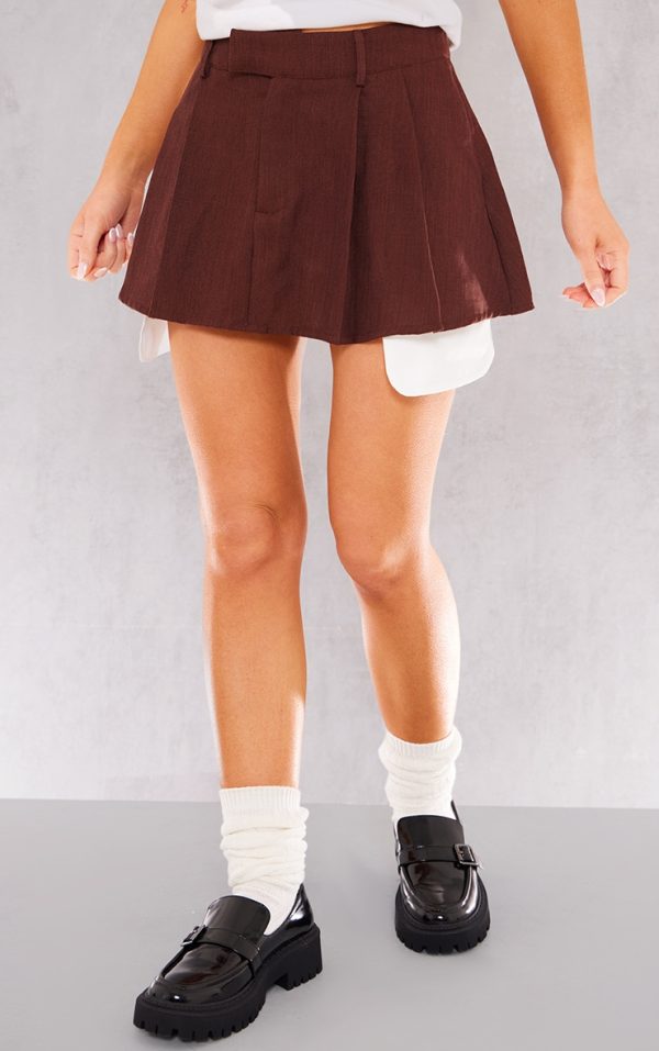 Brown Woven Tailored Skater Skirt