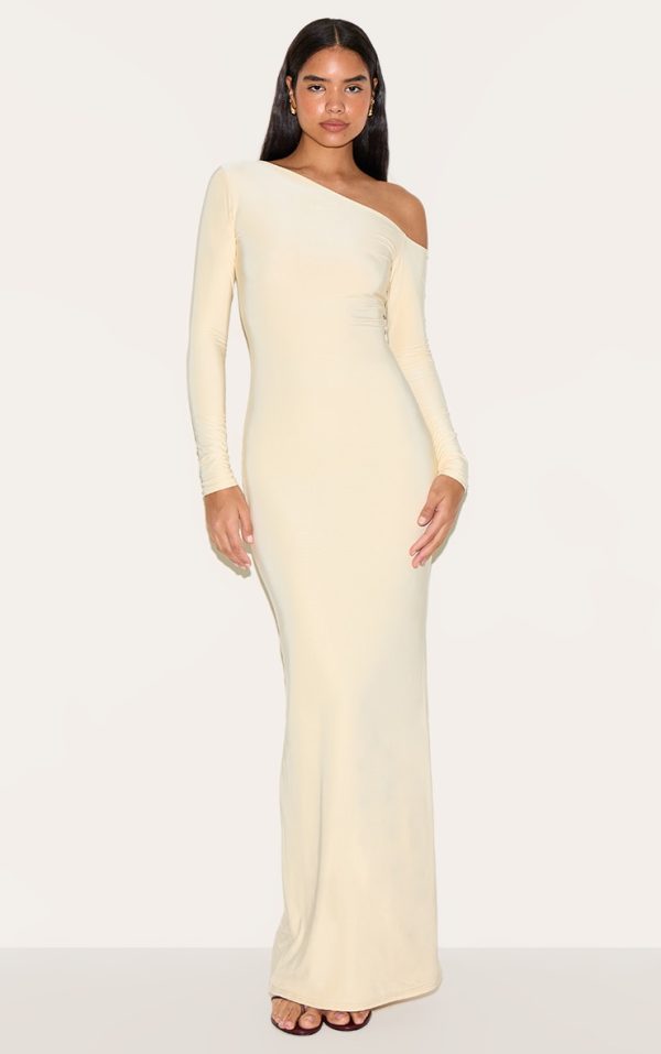 Tall Almond Double Slinky Asymmetric Neckline Maxi Dress