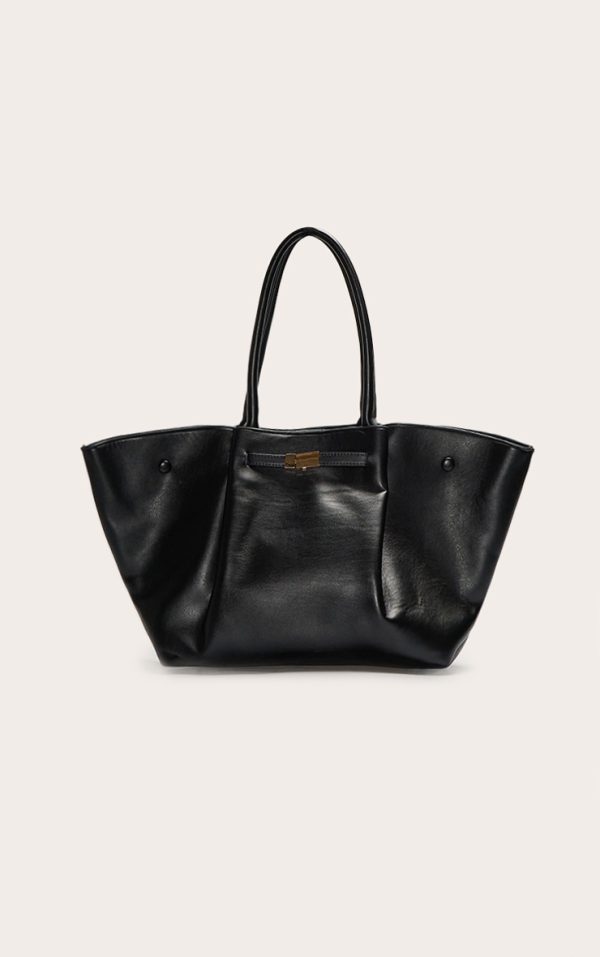 Black Pleated Pu Tote Bag