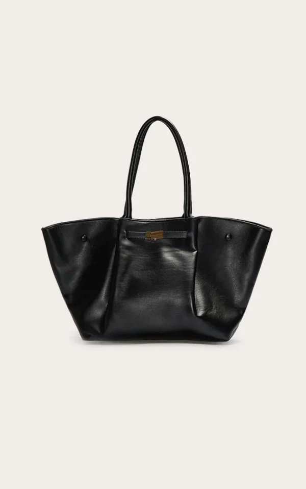 Black Pleated Pu Tote Bag