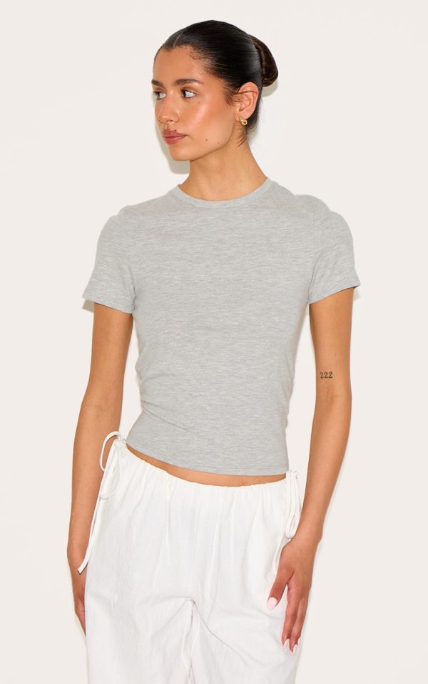 Tall Ash Grey Soft Cotton Crew Neck Short Sleeve Top