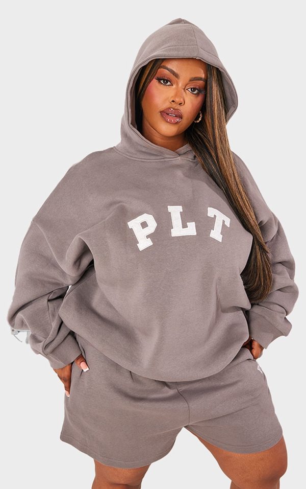 PRETTYLITTLETHING Plus Charcoal Logo Oversized Hoodie
