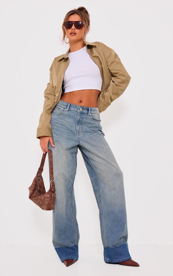 Mid Blue Wash Turn Up Denim Jeans