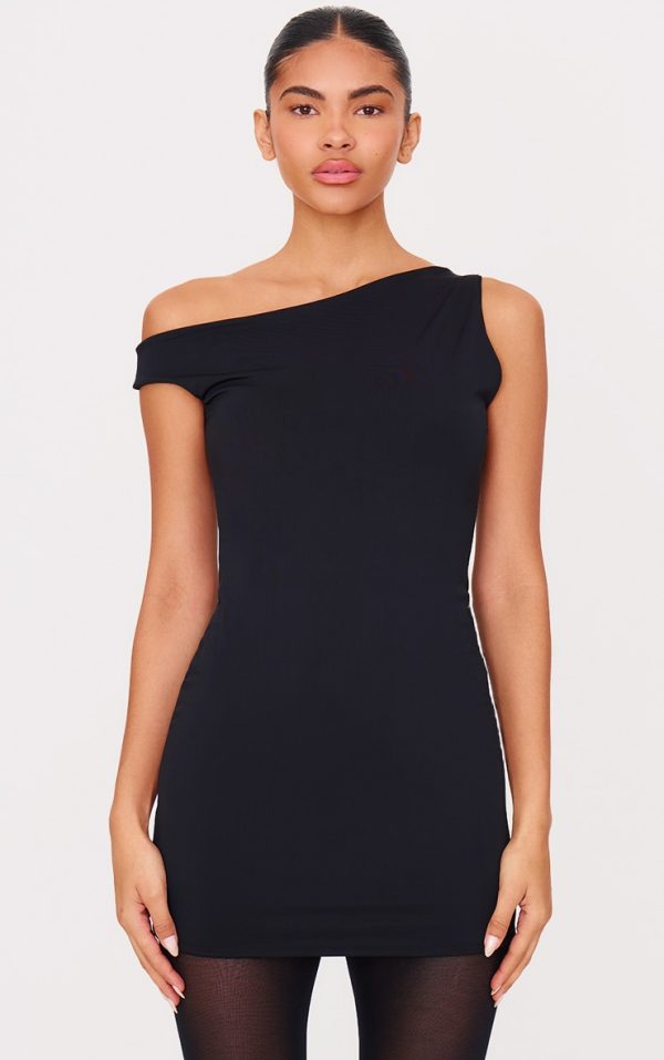 Black Matte Asymmetric Mini Dress
