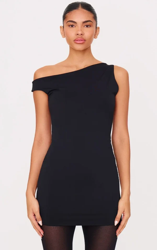 Black Matte Asymmetric Mini Dress