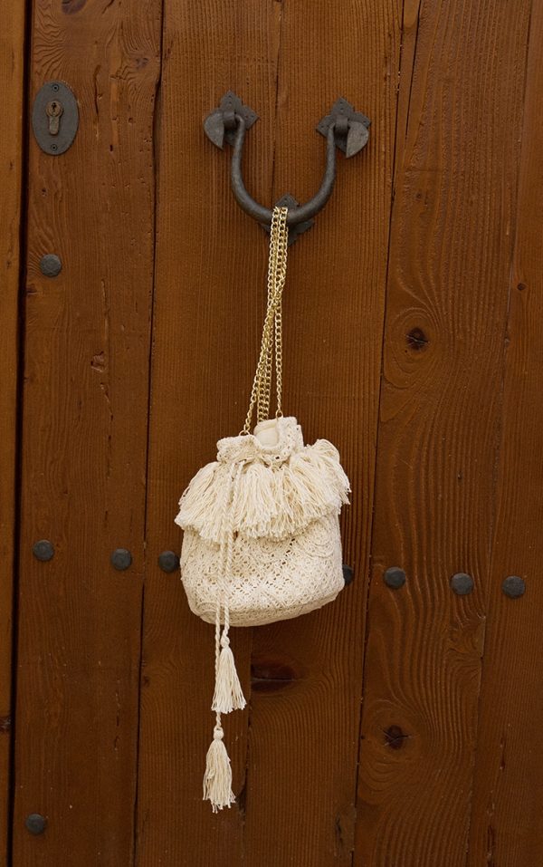 Cream Flower Crochet Beach Cross Body Bag