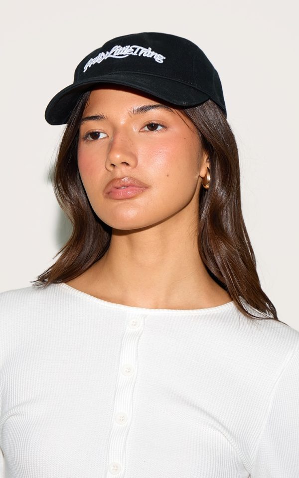 Pretty Little Thing White Embroidered Black Cap
