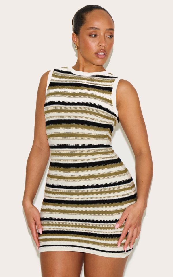Shape Olive Knitted Striped Mini Dress