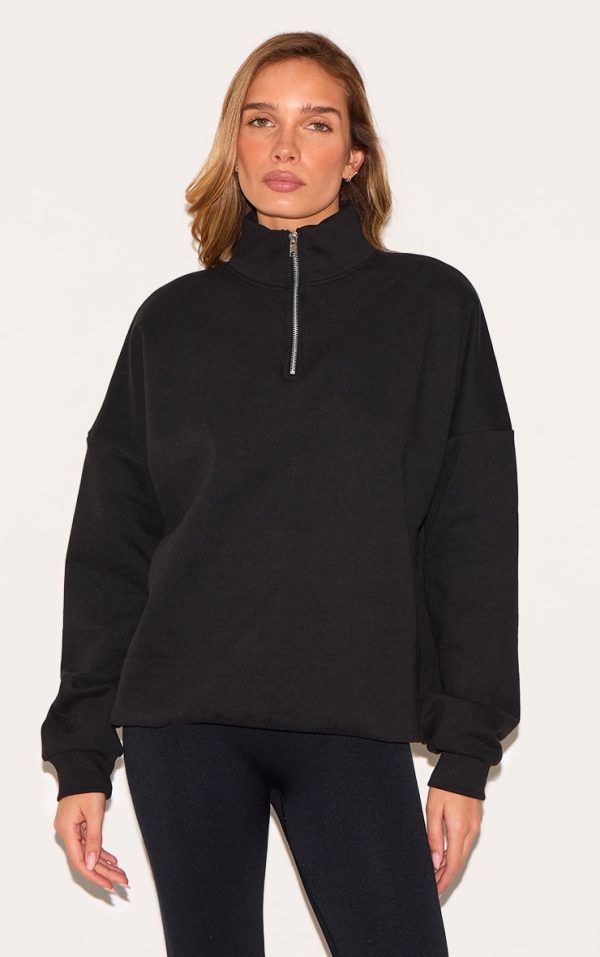 Black Premium High Neck Quarter Zip Oversized Sweatshirt