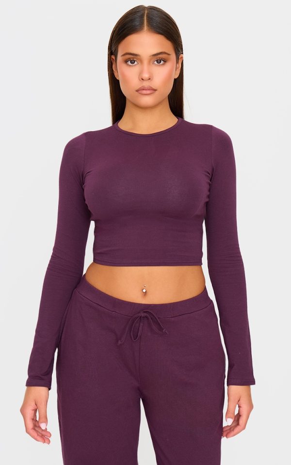 Plum Cotton Jersey Long Sleeve Top
