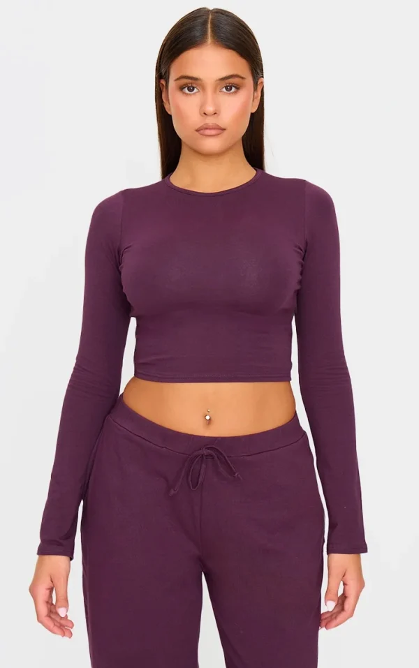 Plum Cotton Jersey Long Sleeve Top