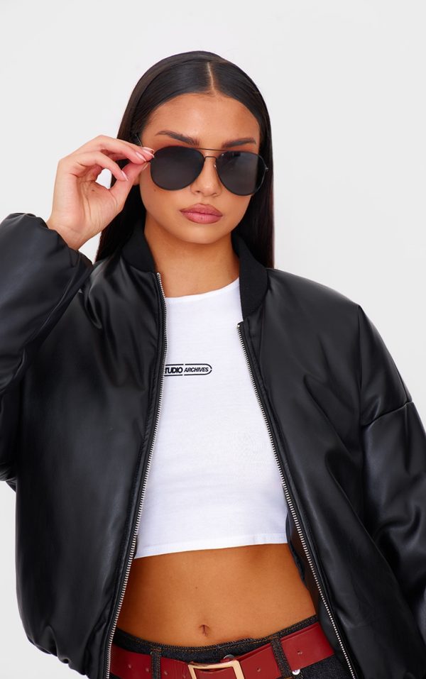 Black Metal Aviator Sunglasses