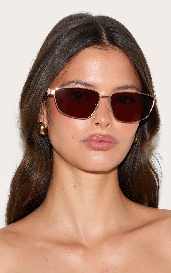 Gold Metal Frame Square Angled Sunglasses