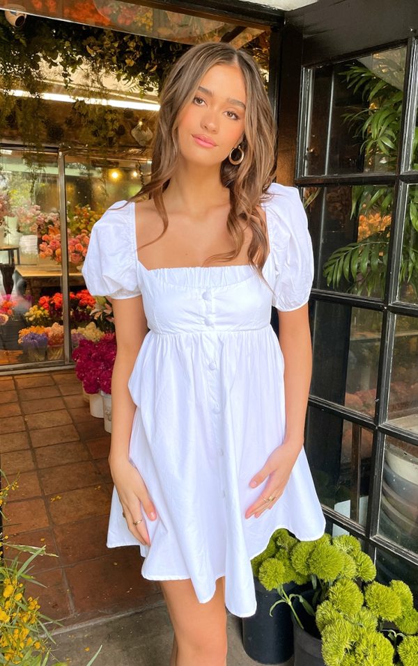 White Cotton Button Down Smock Dress