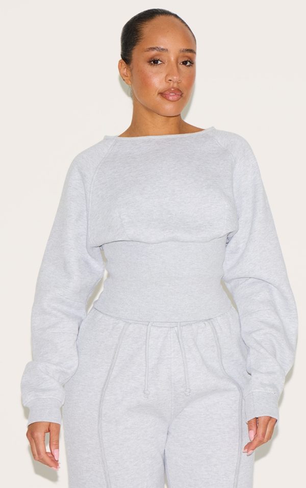 Shape Ash Grey Boat Neck Cinched Waist Sweatshirt
