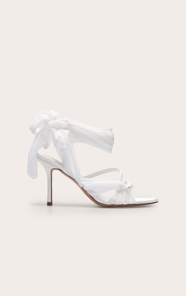 Ivory Satin Round Toe Lace Up Ribbon High Heel Sandals