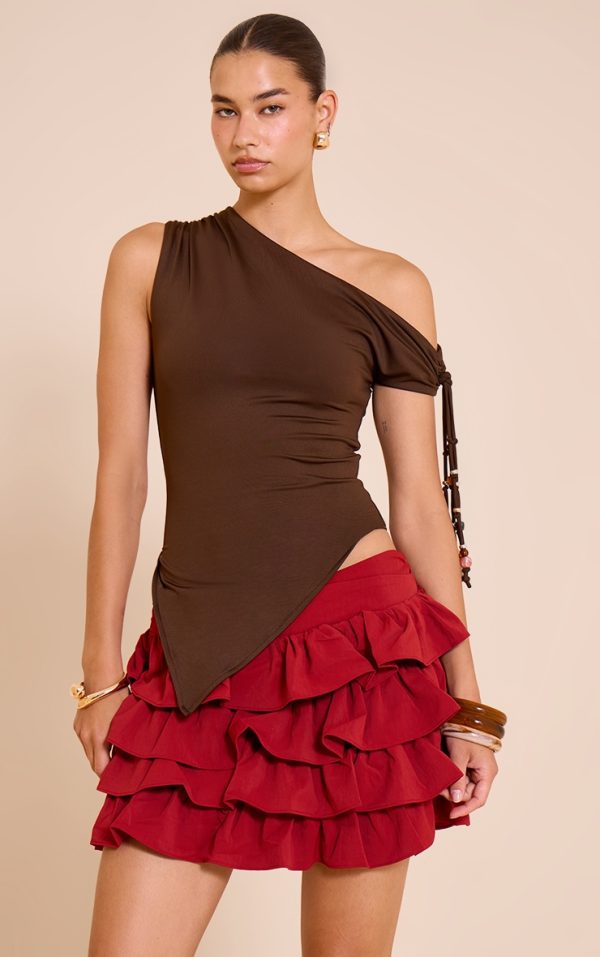 Deep Red Floaty Woven Rara Mini Skirt