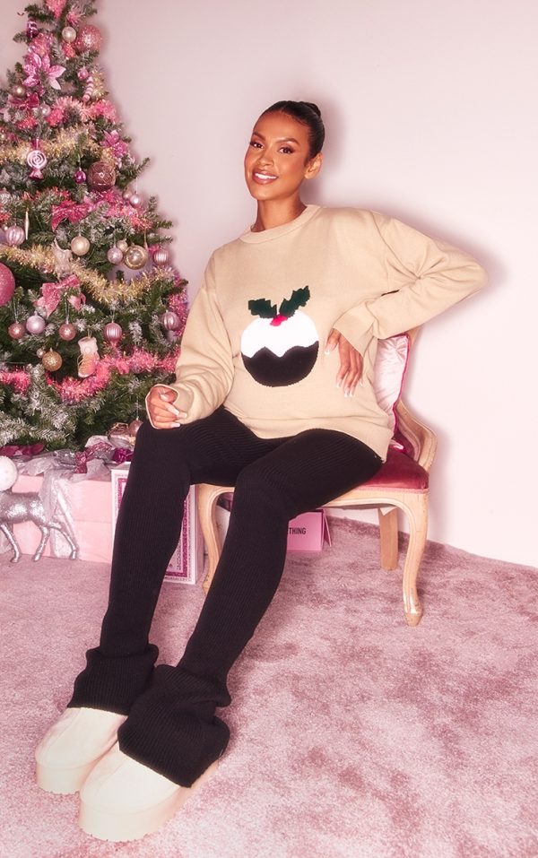 Maternity Oatmeal Christmas Pudding Oversized Christmas Sweater