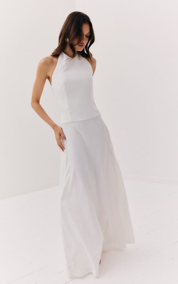 White Tailored Halterneck Maxi Dress
