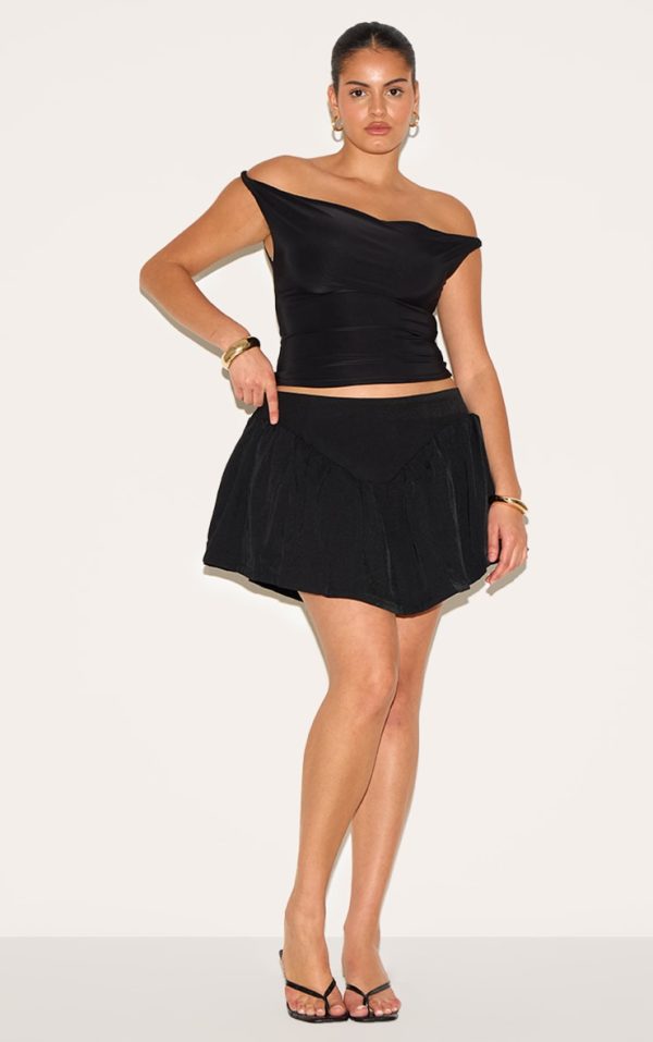 Plus Black Dipped Waist Structured A Line Mini Skirt