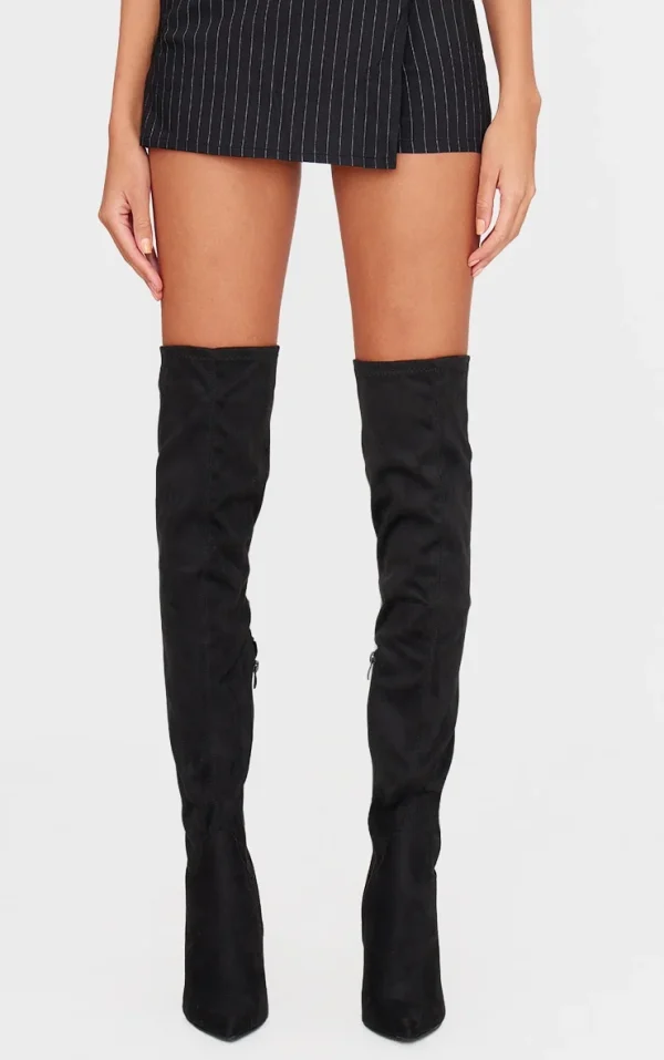 Black Wide Fit Point Toe Over The Knee Boots