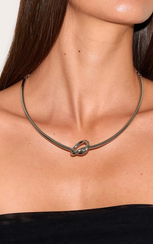 Silver Smooth Structured Knot Necklace