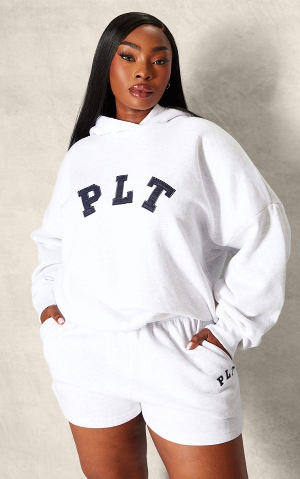 PRETTYLITTLETHING Plus Ash Grey Logo Oversized Hoodie