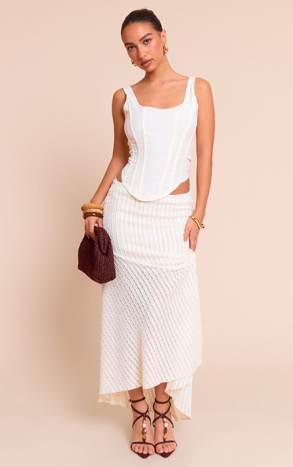 Cream Textured Seam Detail Lace Maxi Skirt