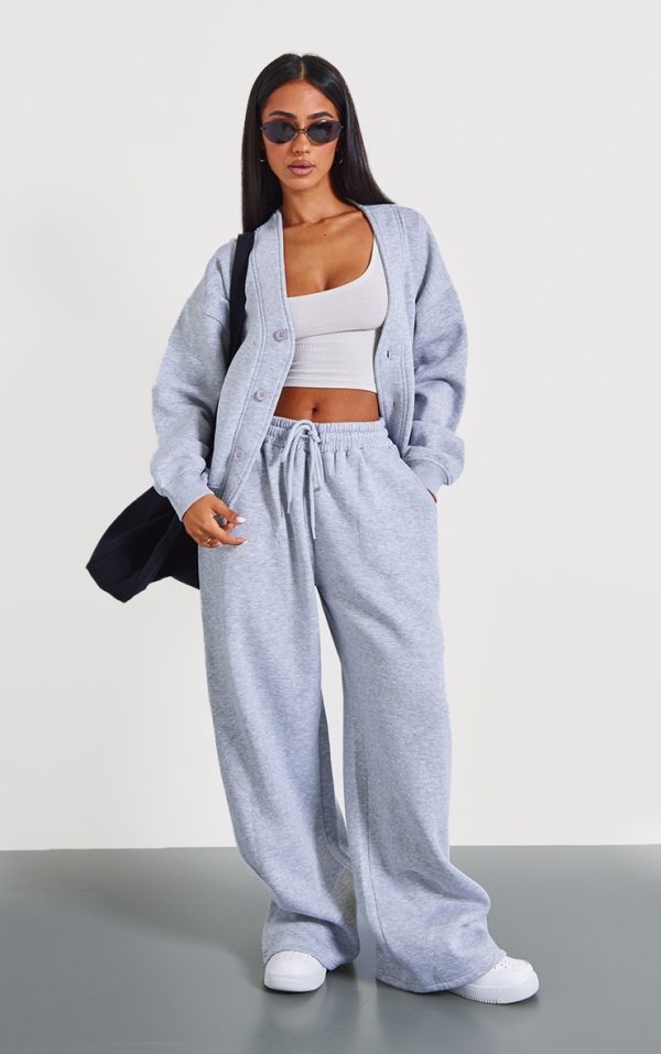 Petite Grey Marl Wide Leg Elasticated Drawstring Sweatpants