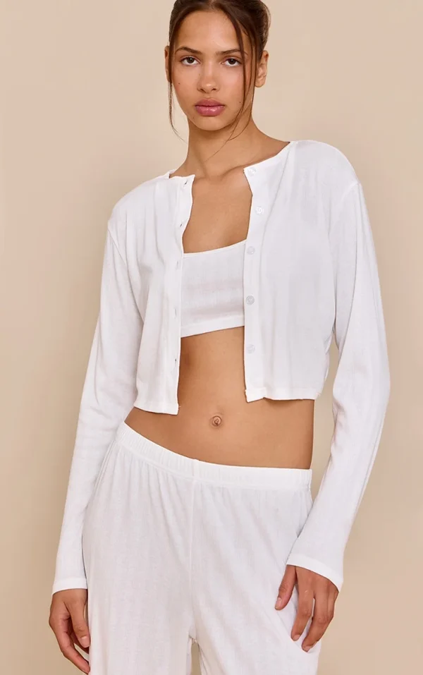 White Pointelle Pj Cardigan