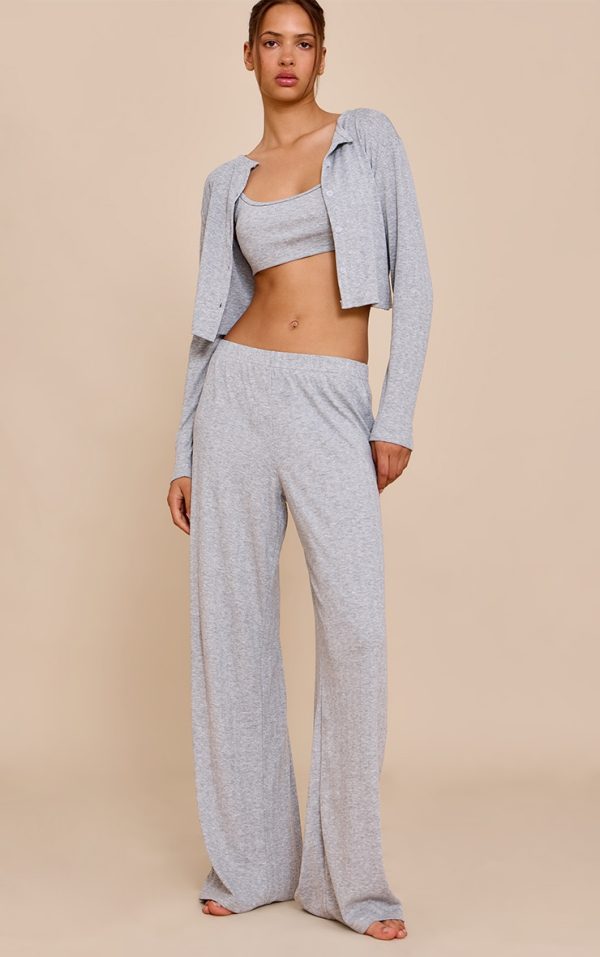 Grey Marl Pointelle Pj Pants