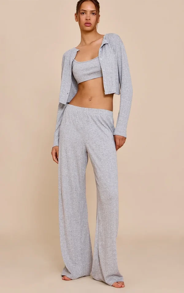 Grey Marl Pointelle Pj Pants