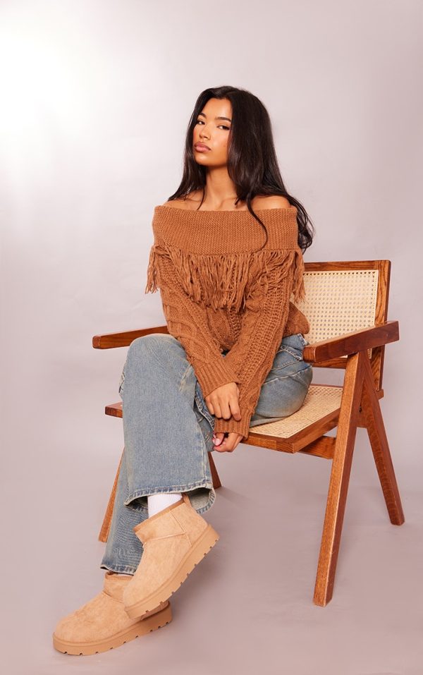 Sand Faux Suede Cleated Mini Ankle Boots