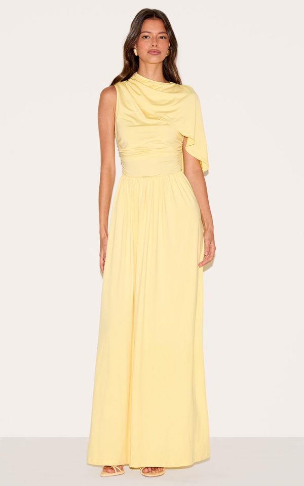 Lemon Layered Ruched Maxi Dress