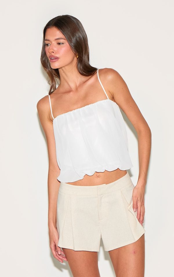 Ivory Chiffon Spaghetti Strap Puffball Top
