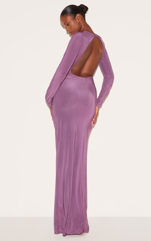 Mauve Slinky Long Sleeve Open Back Maxi
