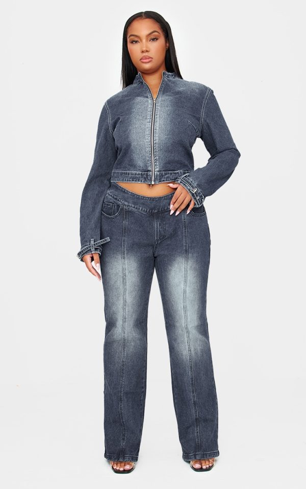 Plus Dark Indigo White Bleached Front Flared Jeans