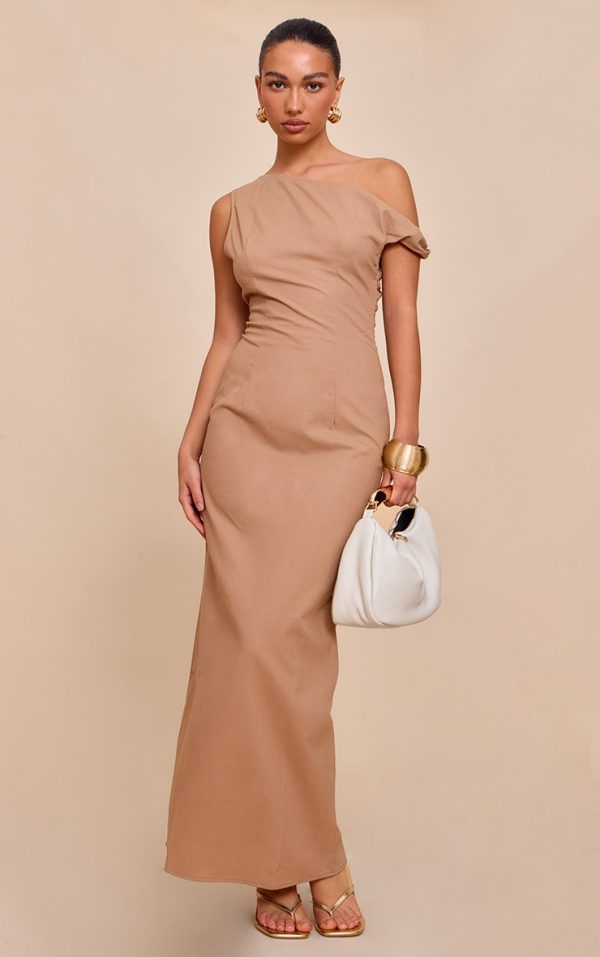 Taupe Knot Shoulder Maxi Dress
