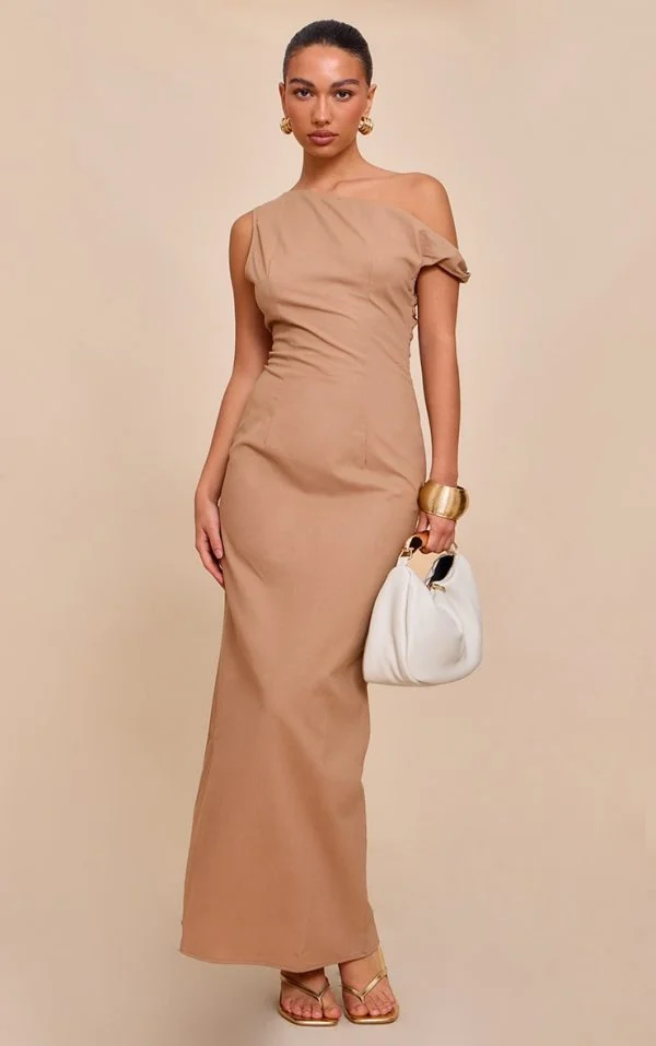 Taupe Knot Shoulder Maxi Dress