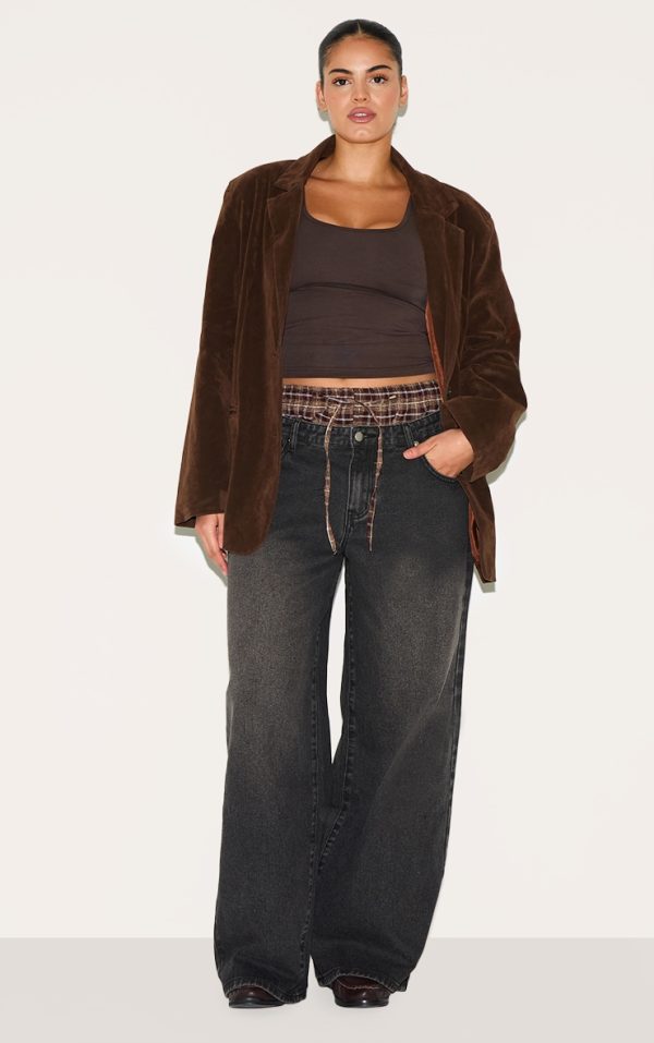 Plus Black Denim Double Layered Boxer Boyfriend Jeans