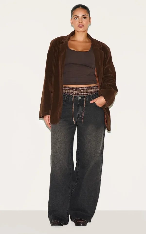 Plus Black Denim Double Layered Boxer Boyfriend Jeans
