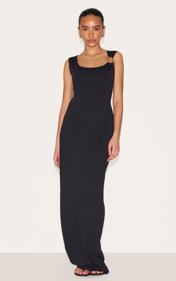 Petite Black Slinky Sleeveless Trim Detail Maxi Dress