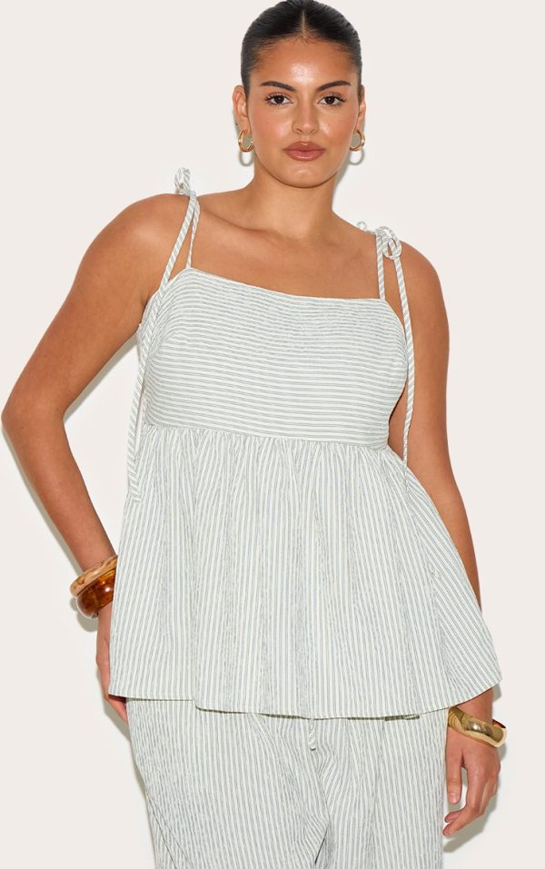 Plus Sage Green Woven Textured Striped Floaty Top