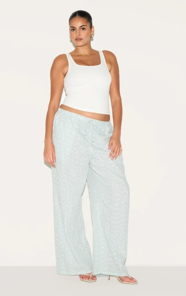 Plus Mint Gingham Broderie Embroidered Straight Leg Pants