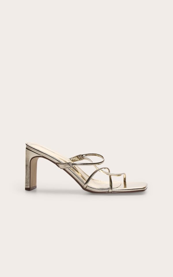 Gold Pu Square Toe Thin Block High Heeled Mules