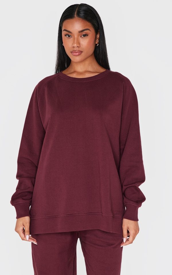 Burgundy Premium Fleeceback Longline Sweatshirt