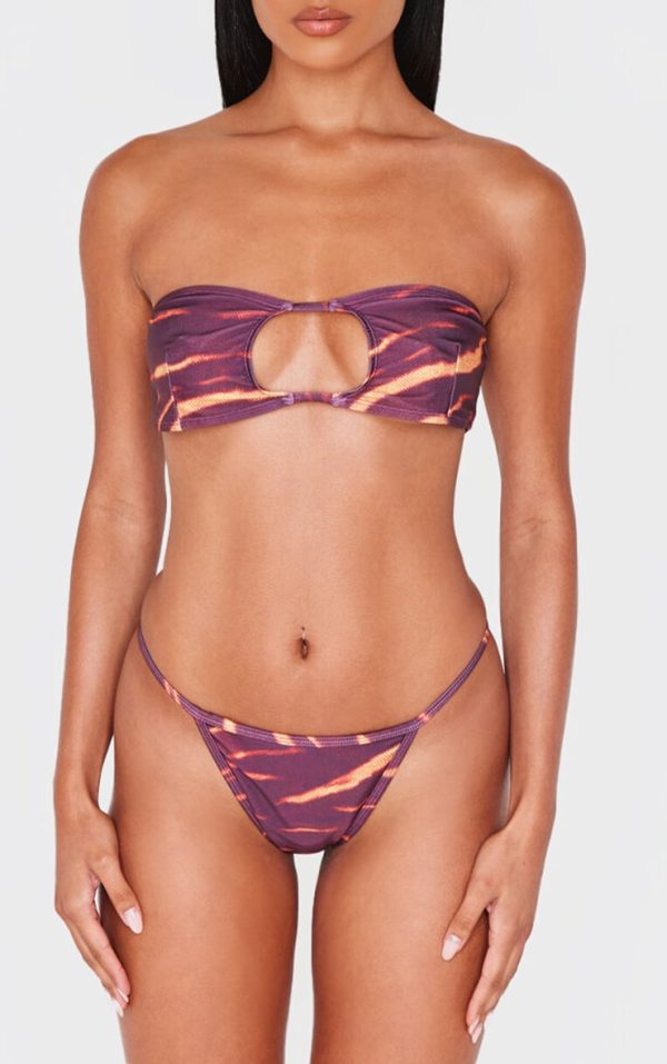 Burgundy Abstract Print Cheeky Bikini Bottoms