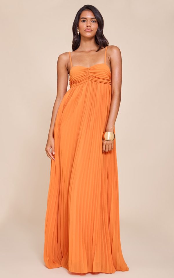 Orange Plisse Maxi Dress