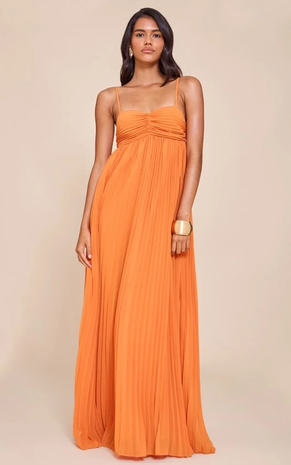 Orange Plisse Maxi Dress
