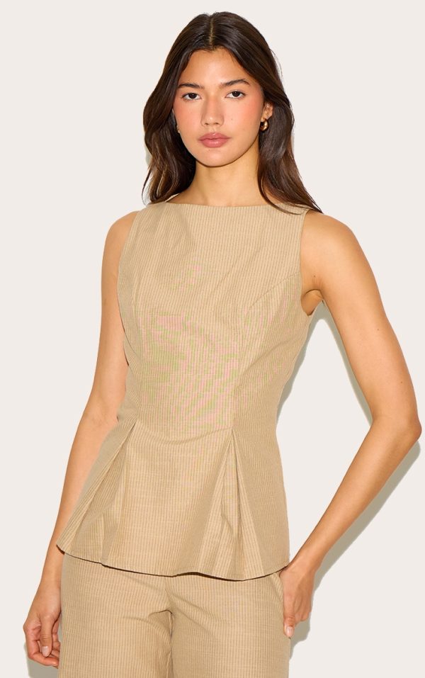 Sand Striped Cotton Peplum Top